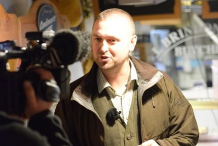 Dom talking about his favorite subject at Brindon Addy butchers as part of the Ferrari MacNab.